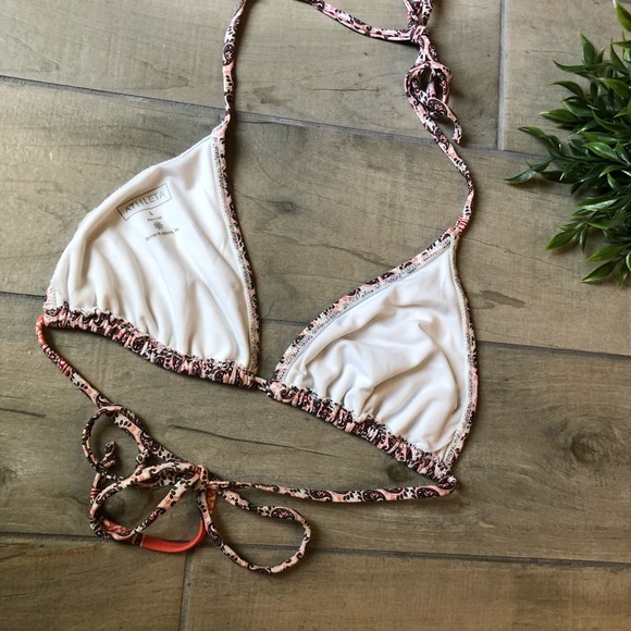 Athleta paisley bikini top in coral brown and white. Size L - Picture 4 of 5